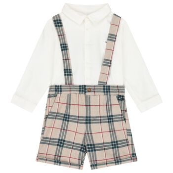 Baby Boys Ivory & Beige Check Shorts Set