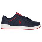 Boys Navy Blue & Red Logo Trainers, 1, hi-res
