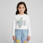 Younger Girls Ivory Bird Long Sleeve Top, 1, hi-res