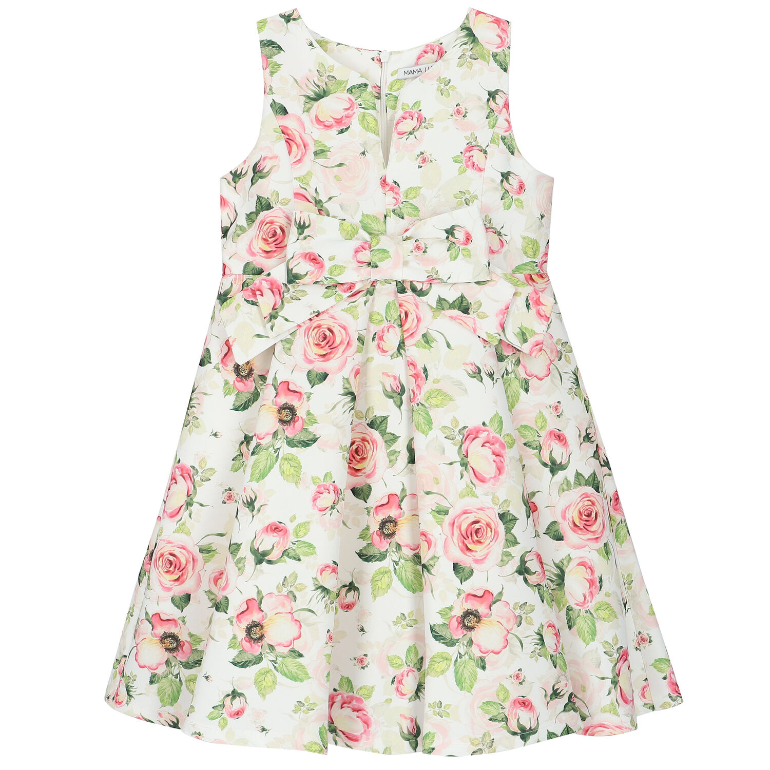 Girls Ivory & Pink Satin Rose Dress, 1, hi-res