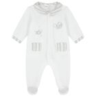 Baby Boys White & Grey Striped Collar Babygrow, 2, hi-res