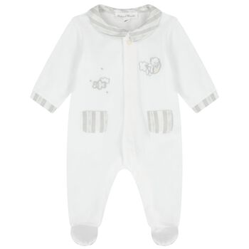 Baby Boys White & Grey Striped Collar Babygrow