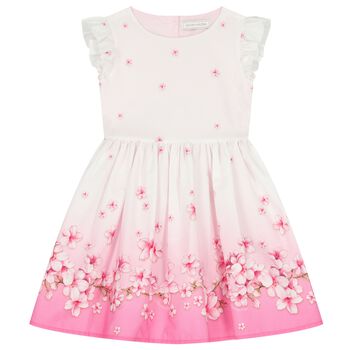 Girls White & Pink Cherry Blossom Dress