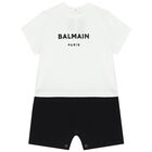 White & Black Logo Romper, 1, hi-res