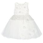 Girls White Sequin Tulle Flower Dress, 1, hi-res