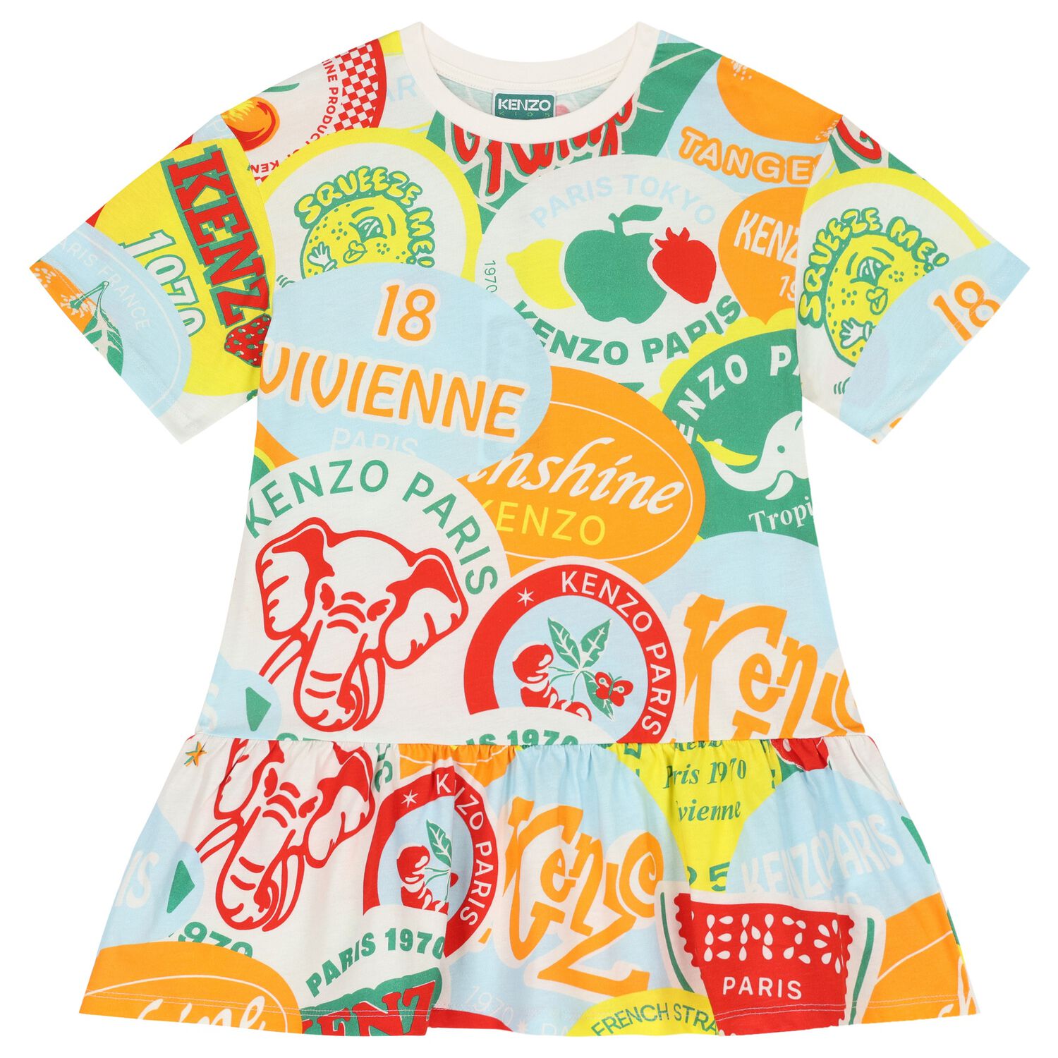 Girls Multi-Coloured Logo Fruits Dress, 1, hi-res