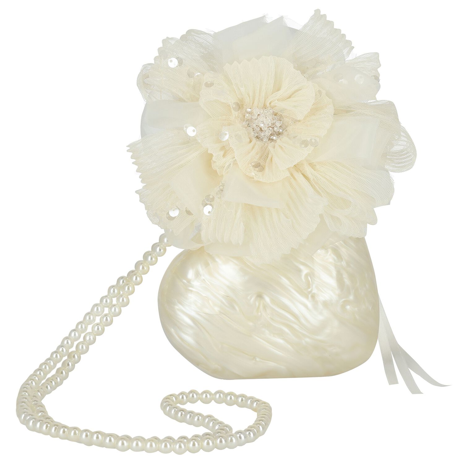 Girls Pearlescent Heart Shaped Handbag, 1, hi-res