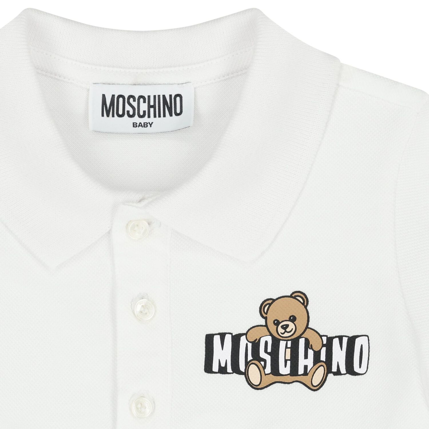 Younger Boys White Teddy Bear Logo Polo Shirt, 1, hi-res