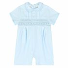 Baby Boys Blue Smocked Romper, 1, hi-res