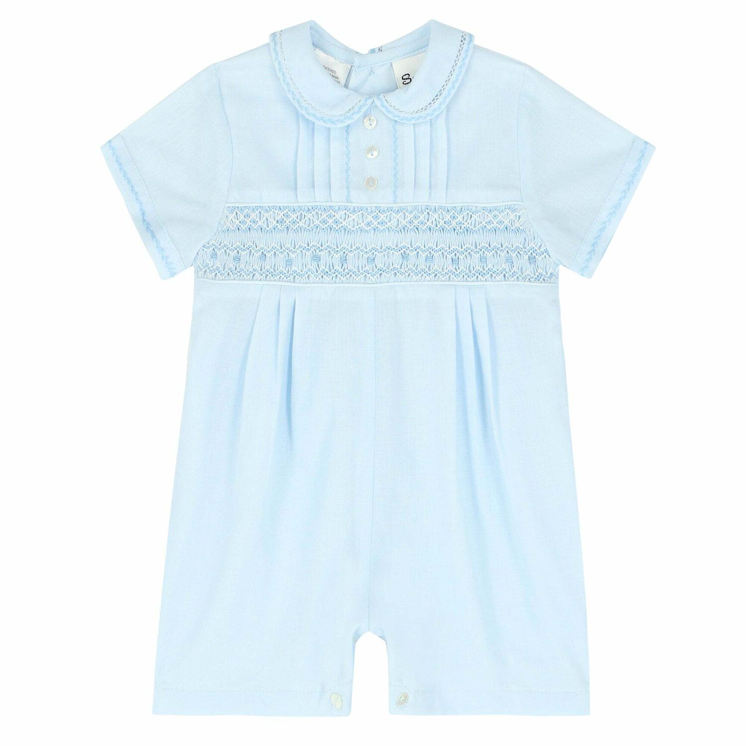 Baby Boys Blue Smocked Romper, 1, hi-res image number null