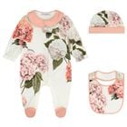Baby Girls Ivory & Pink Floral Logo Babygrow Gift Set, 1, hi-res