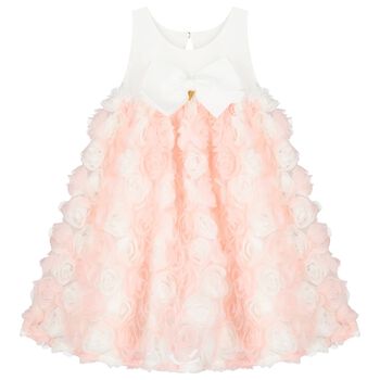 Girls Ivory & Pink Roses Tulle Dress