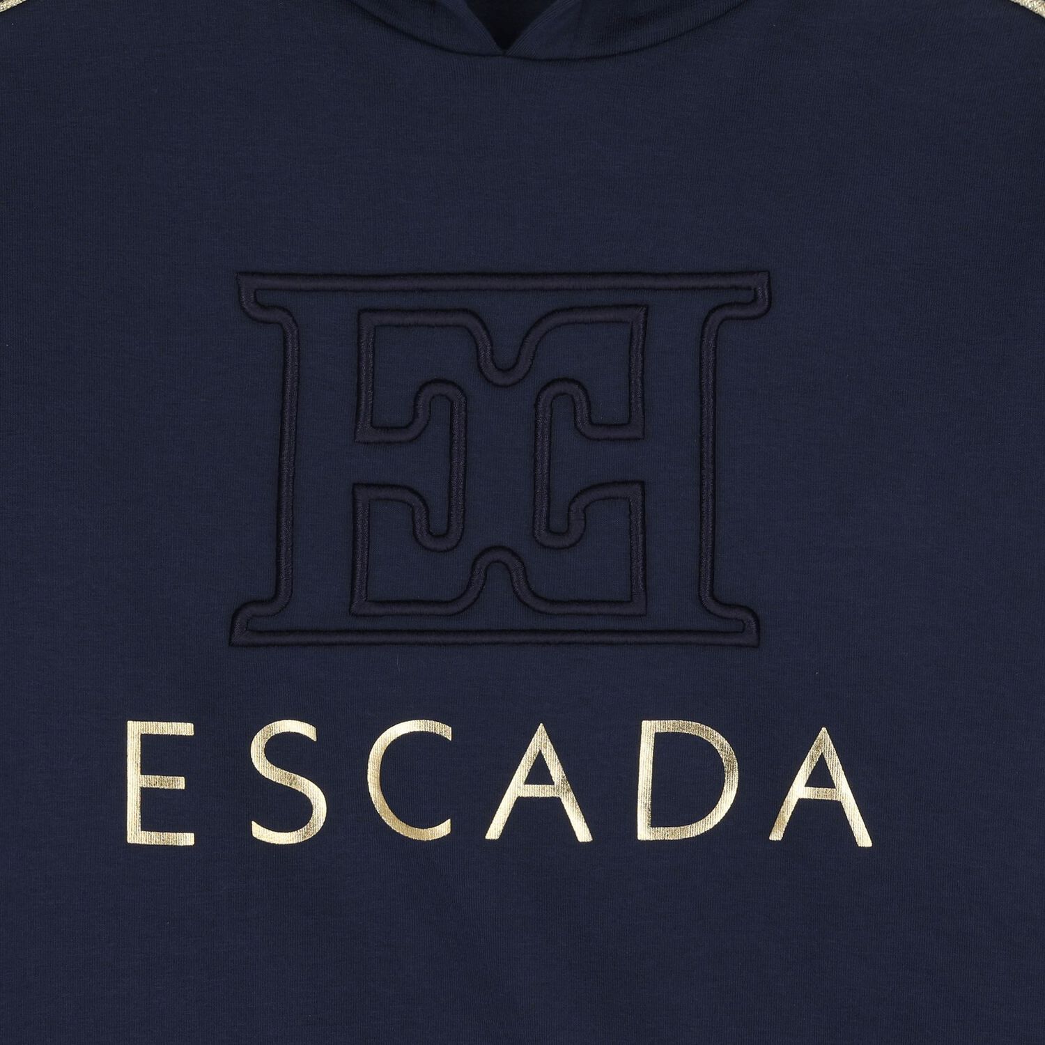 Girls Navy Blue Logo Hooded Top, 1, hi-res