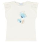 Girls Ivory Cotton & Blue Floral Print T-Shirt, 1, hi-res