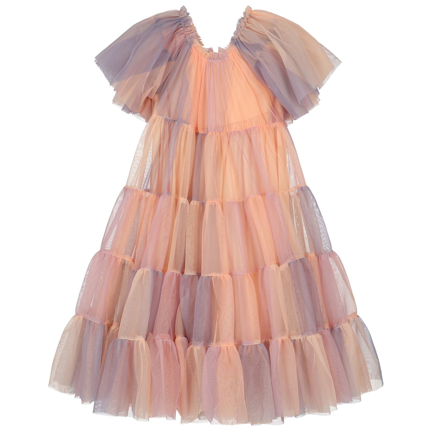 Girls Pink Tiered Tulle Dress, 1, hi-res