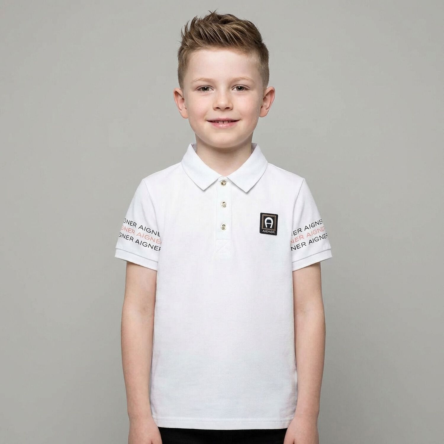 Boys White Logo Polo Shirt, 1, hi-res