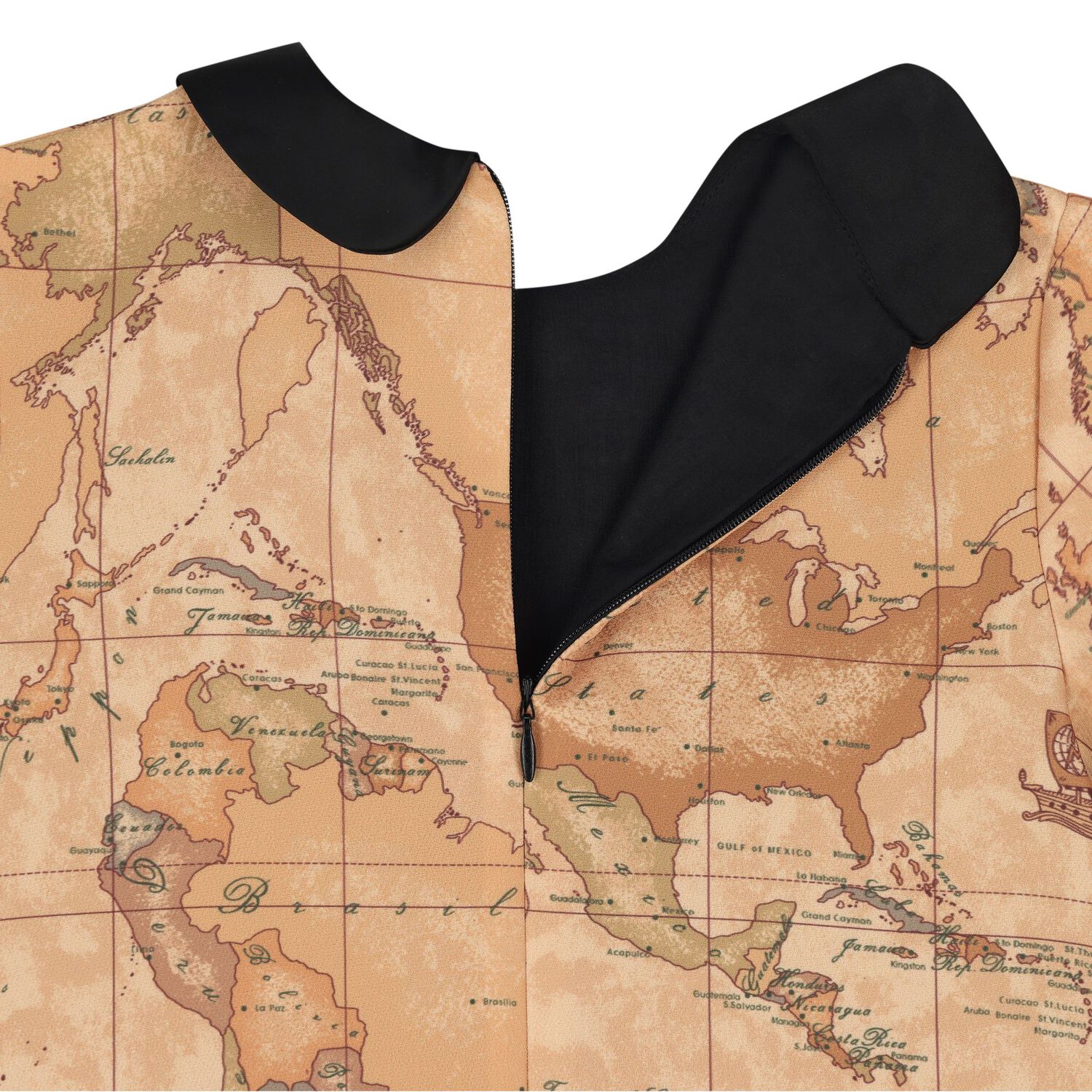 Girls Beige & Black Logo Geo Map Dress, 1, hi-res