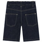 Boys Navy Logo Denim Shorts, 1, hi-res