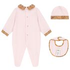 Baby Girls Pink & Beige Geo Map Babygrow Gift Set, 3, hi-res