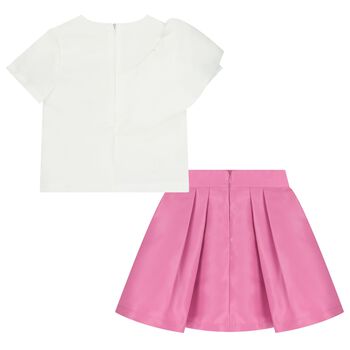 Girls White & Pink Flower Skirt Set