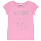 Girls Pink Embellished Teddy Logo T-Shirt, 1, hi-res