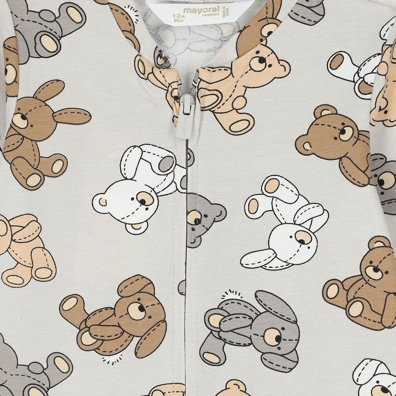 Grey Teddy Bear Baby Romper, 1, hi-res