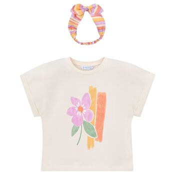 Girls Ivory T-Shirt & Headband Set