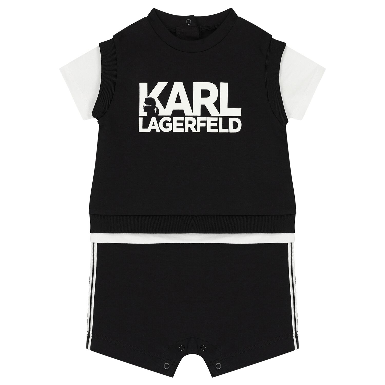 Baby Boys Black Logo Romper, 1, hi-res