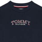 Girls Navy Blue Floral Logo Sweatshirt Dress, 1, hi-res