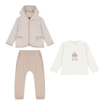 Baby Boys Beige & Ivory Teddy Bear Tracksuit ( 3 Piece )