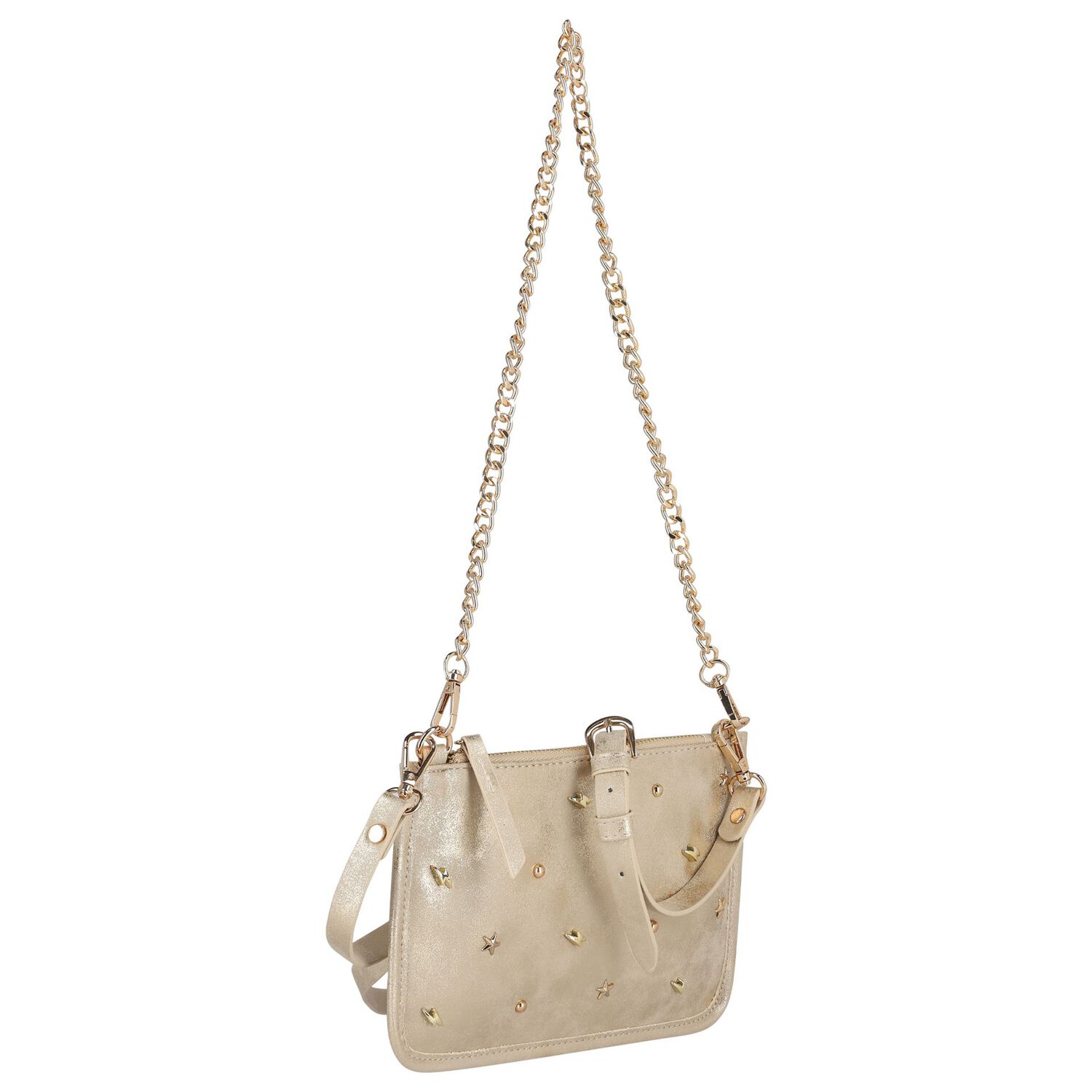Girls Gold Studded Handbag, 2, hi-res