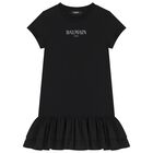 Girls Black Logo Dress , 1, hi-res