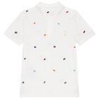 Boys White Flag Embroidery Polo Shirt, 1, hi-res
