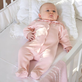 Baby Girls Pink Velour Ruffle Babygrow