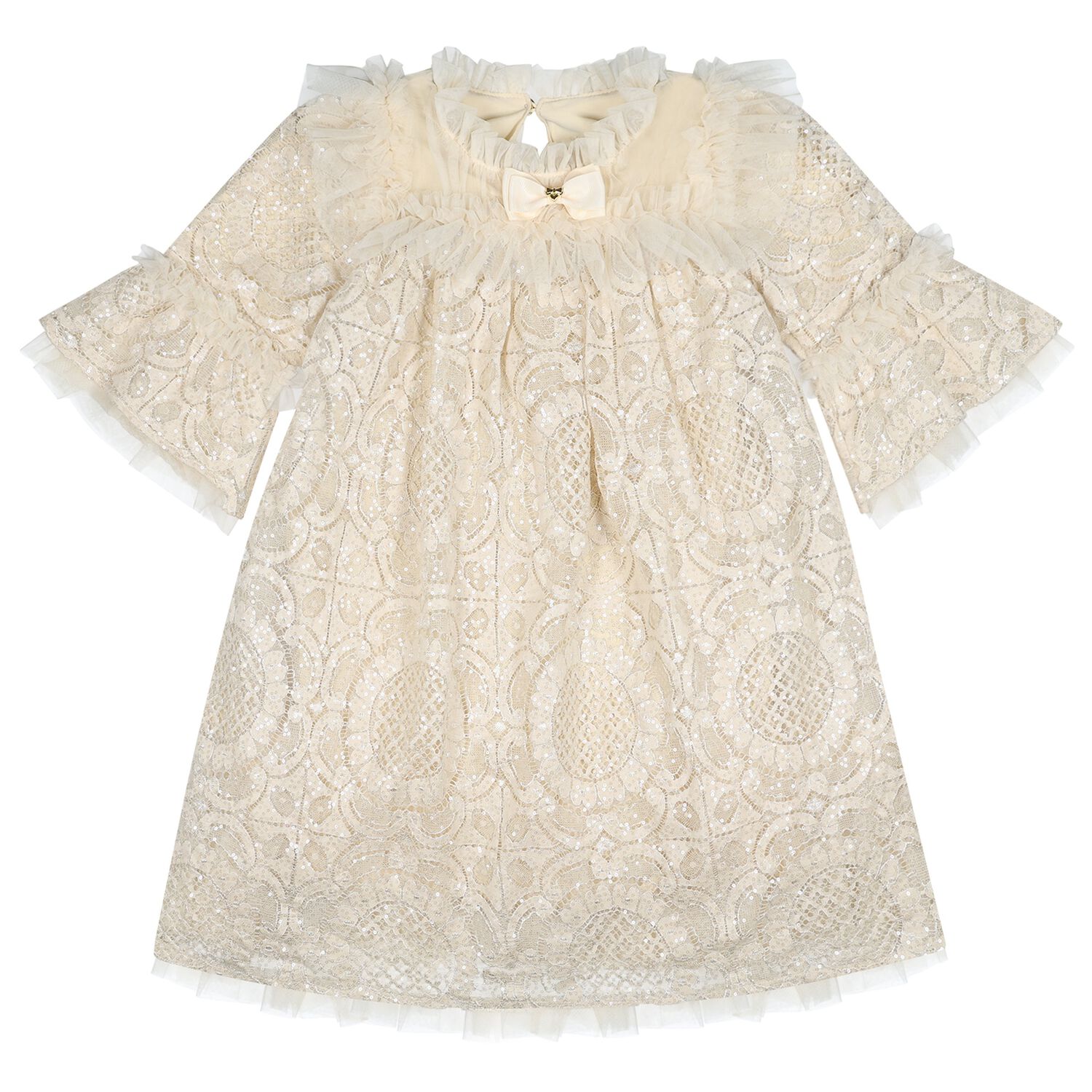 Girls Beige Lace & Sequin Kristi Dress, 1, hi-res