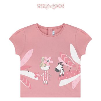 Younger Girls Pink & White T-Shirt & Headband Set