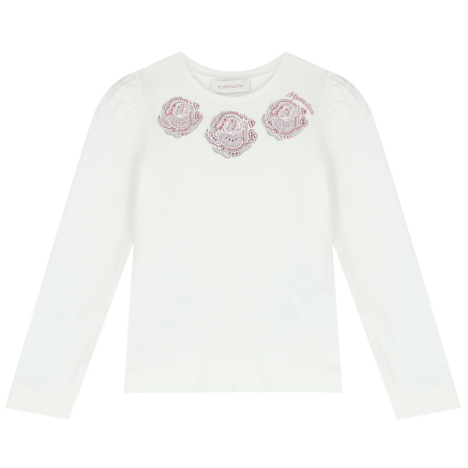 Girls Ivory Embellished Floral Long Sleeve Top, 1, hi-res