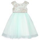 Girls Green Floral Jacquard Dress, 1, hi-res