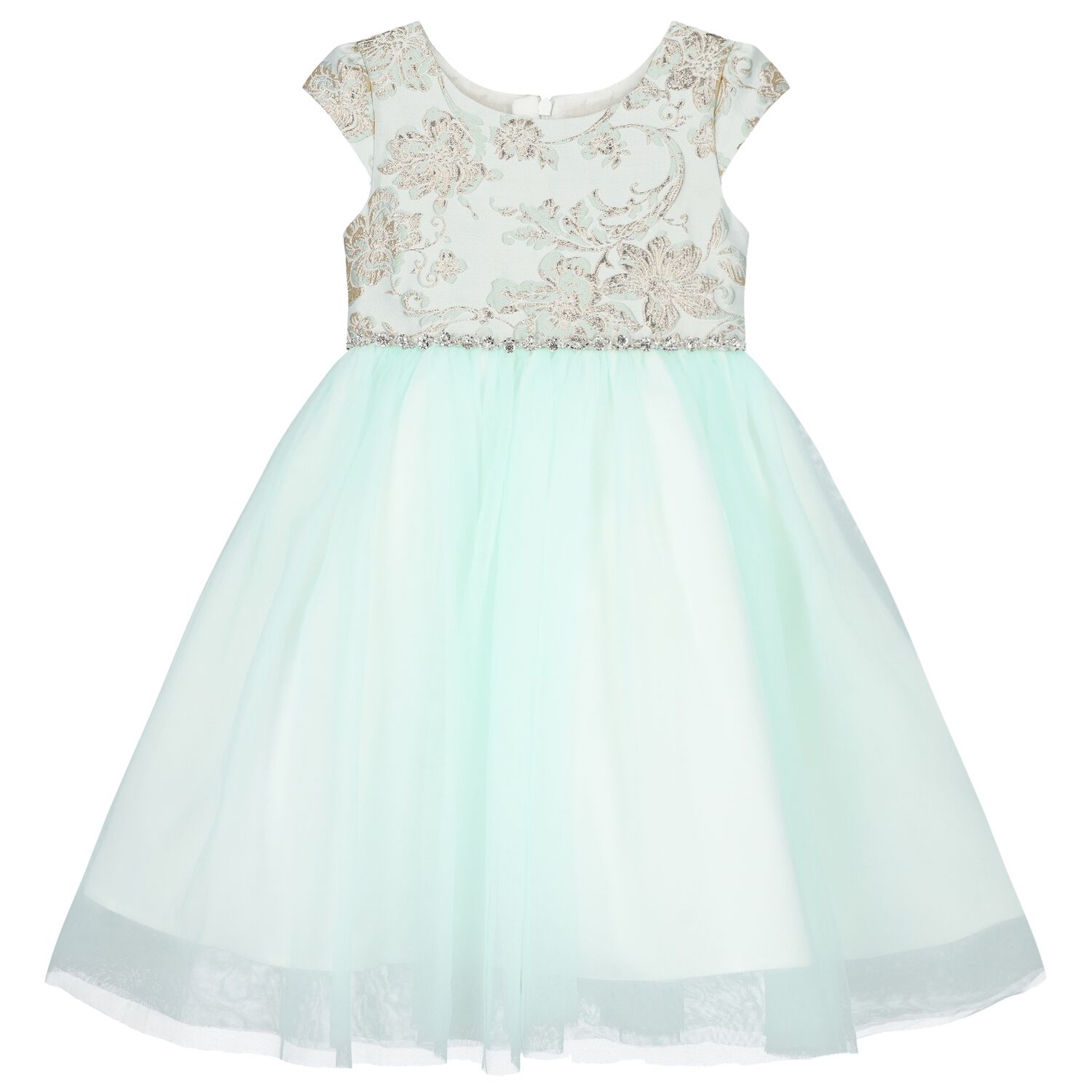 Girls Green Floral Jacquard Dress, 1, hi-res image number null