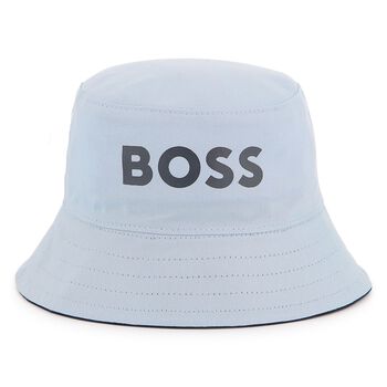 Baby Boys White, Navy Blue & Blue Logo Reversible Hat