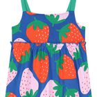 Girls Blue Strawberry Print Sun Dress, 1, hi-res