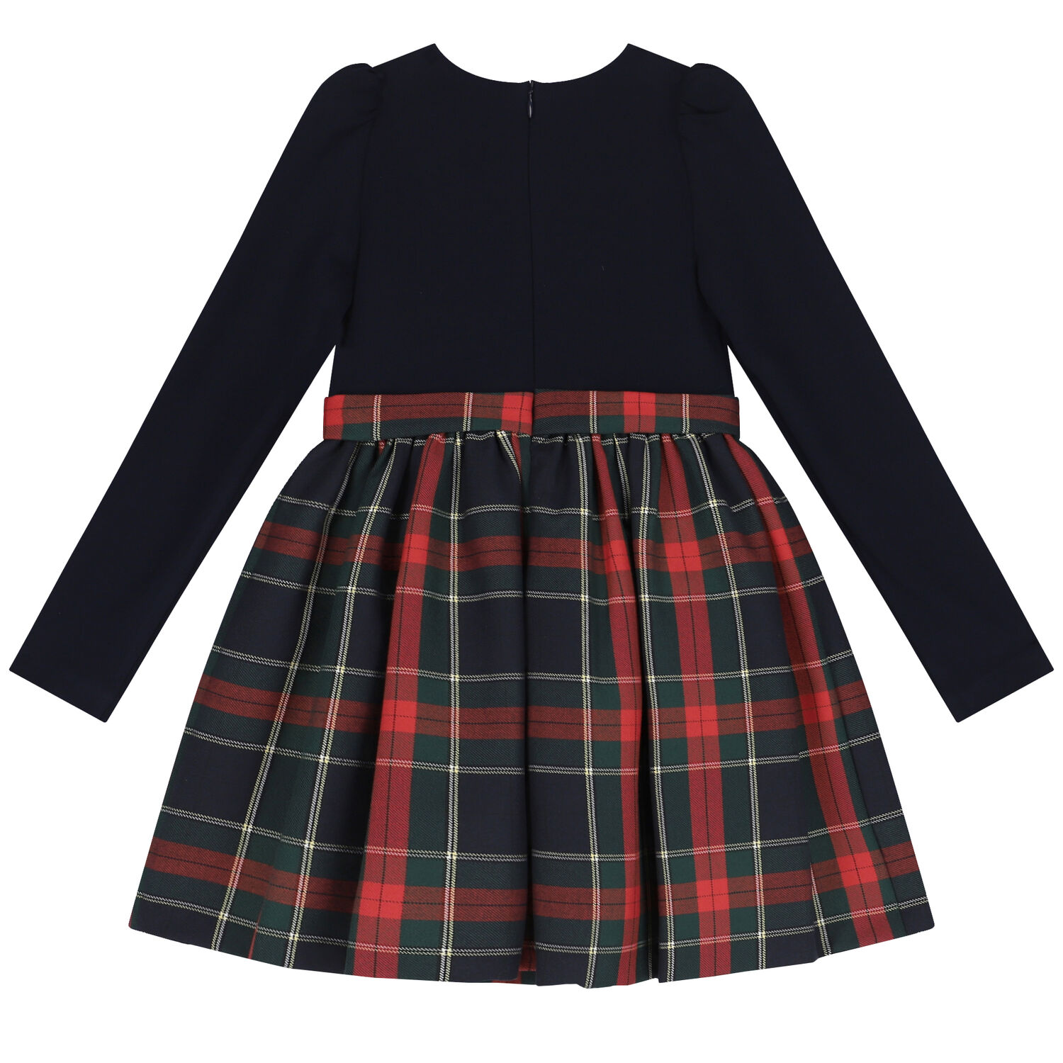 Girls Navy Blue & Red Tartan Dress, 1, hi-res