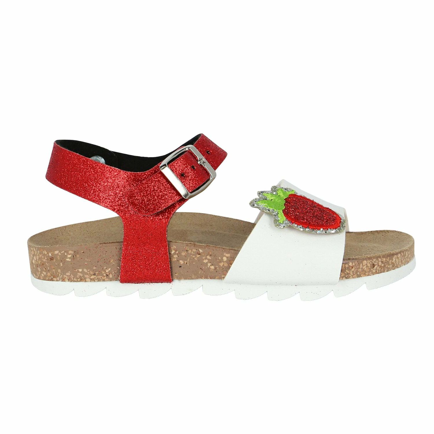 Girls White & Red Glitter Sandals , 1, hi-res