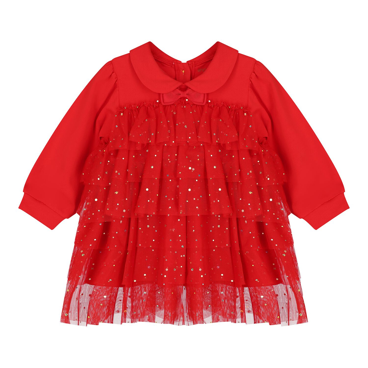 Baby Girls Red Tiered Tulle Dress, 1, hi-res