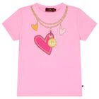 Girls Pink Logo Hearts T-Shirt, 3, hi-res
