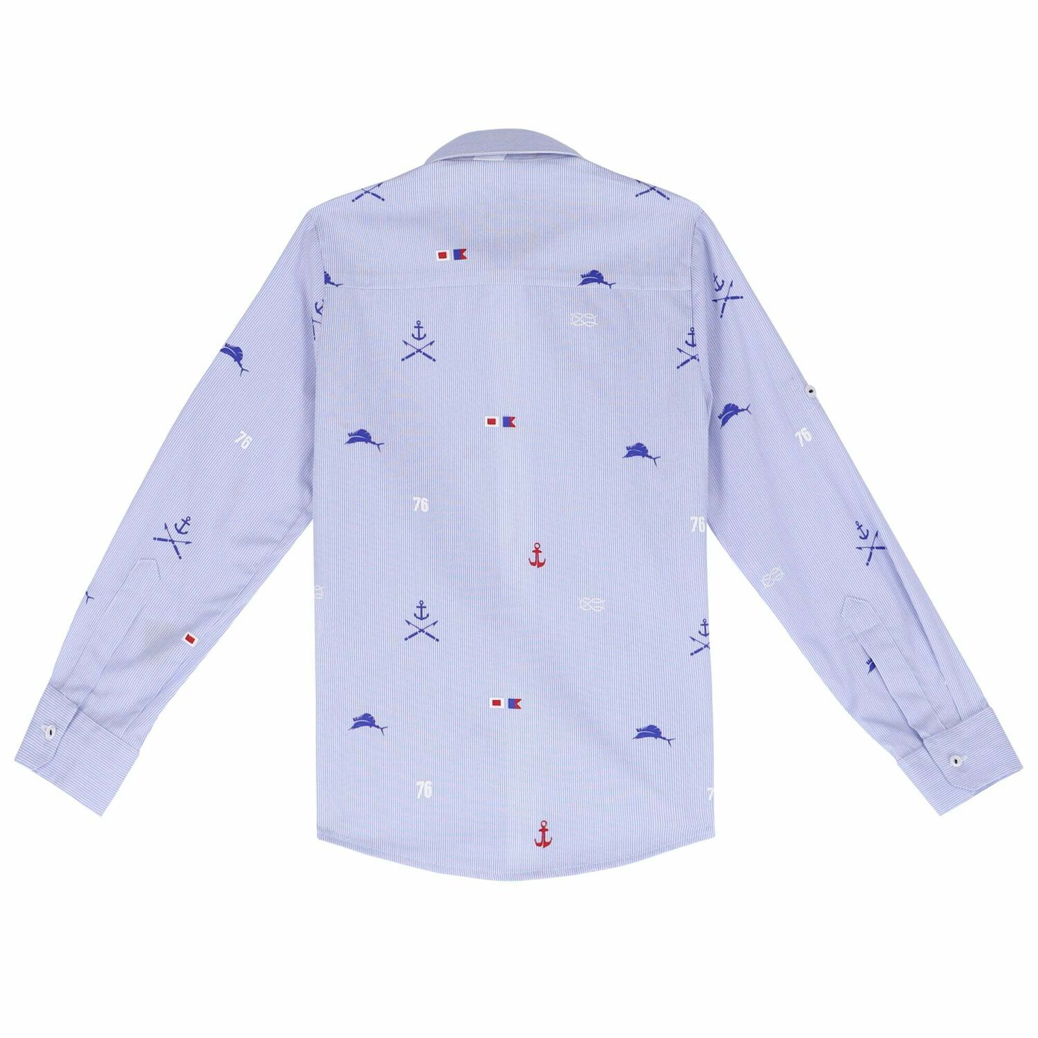 Boys Blue Striped Cotton Shirt, 1, hi-res image number null