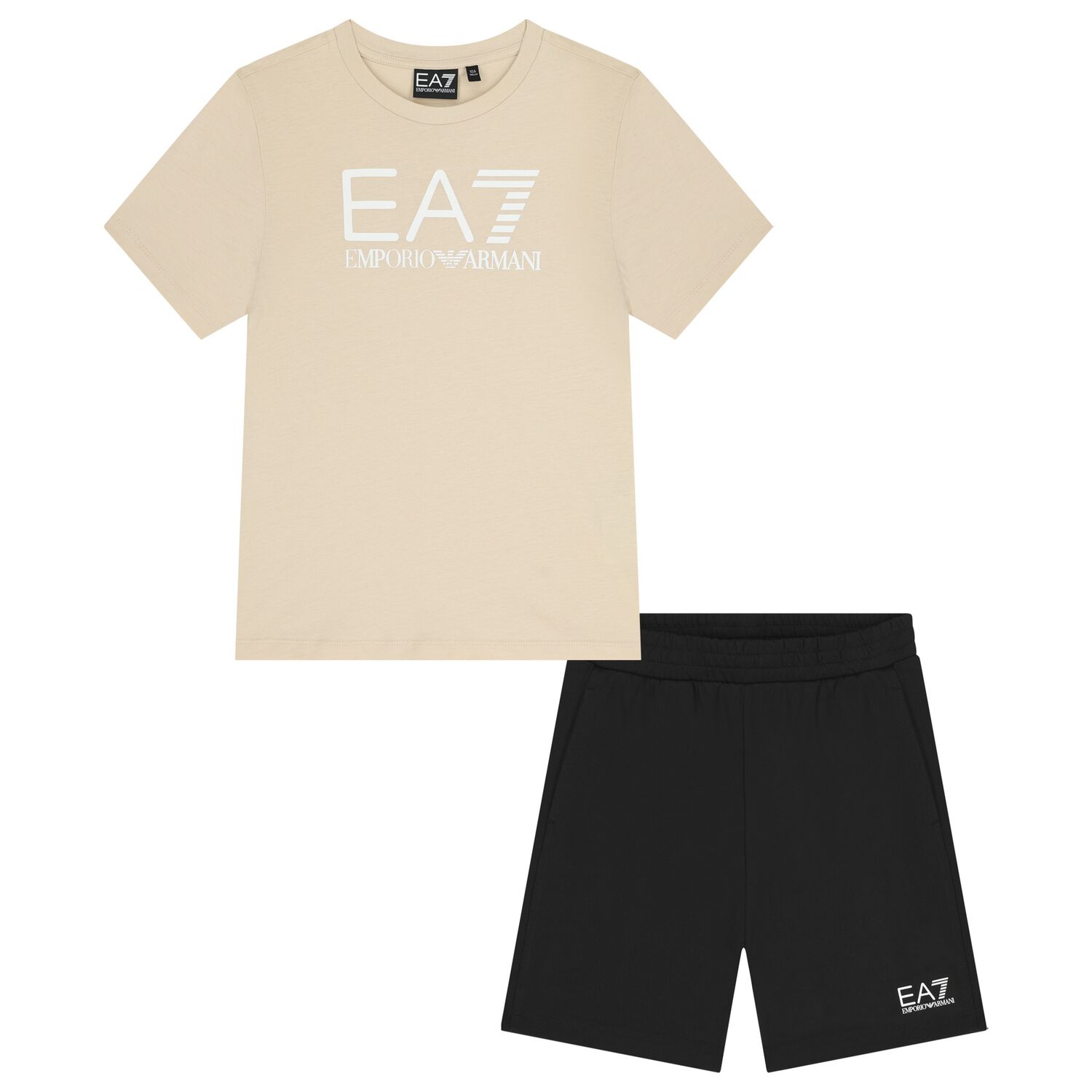 Boys Beige & Black Logo Shorts Set, 5, hi-res