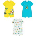 Baby Boys White, Yellow & Blue Rompers ( 3-Pack ), 2, hi-res