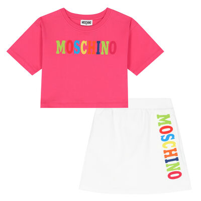 Girls Pink & White Logo Skirt Set