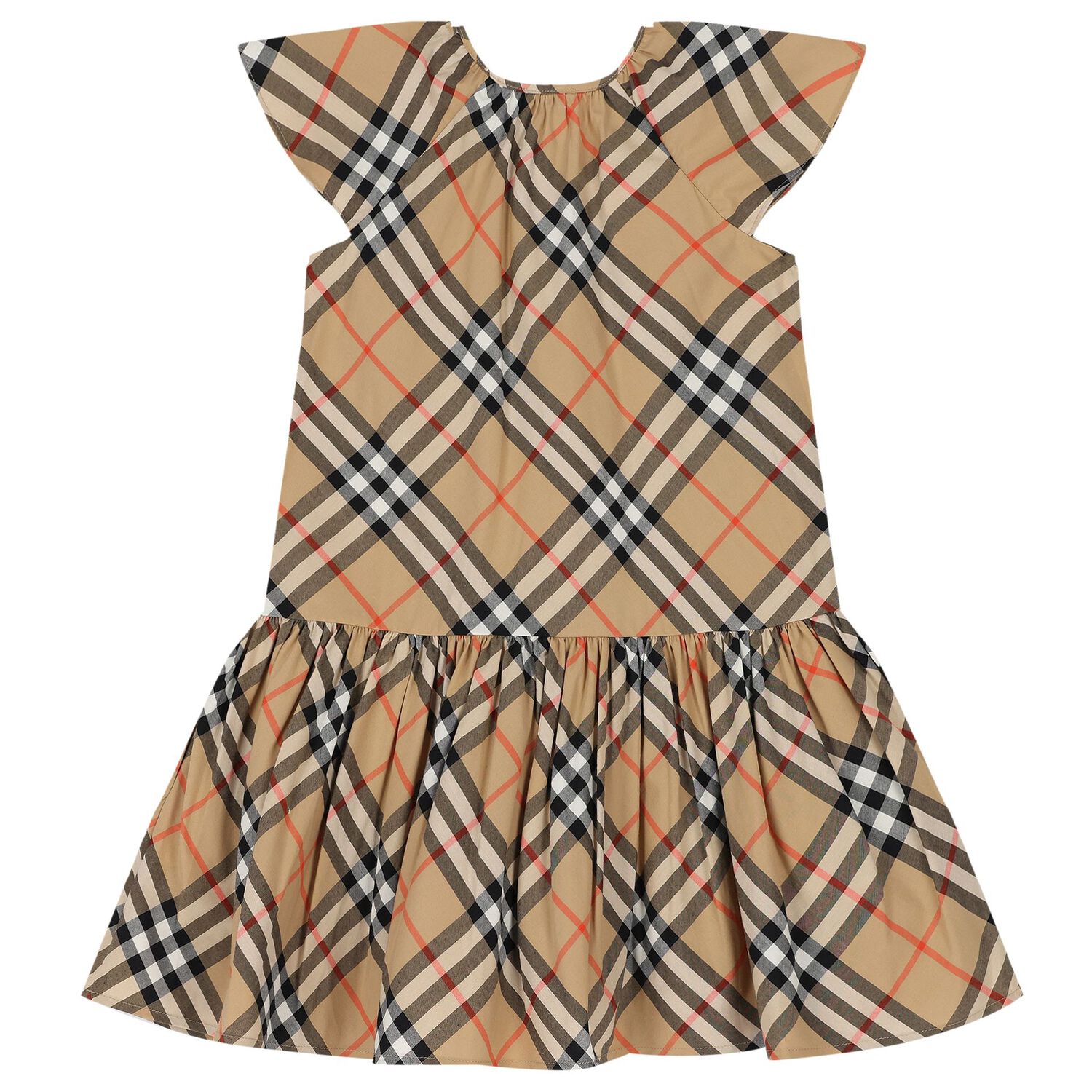 Girls Beige Check Dress, 1, hi-res